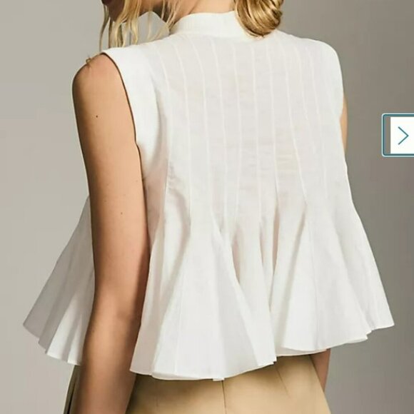 Anthropologie Ashish N Soni Poplin Babydoll Swing White Sleeveless Top Size S - Picture 2 of 14